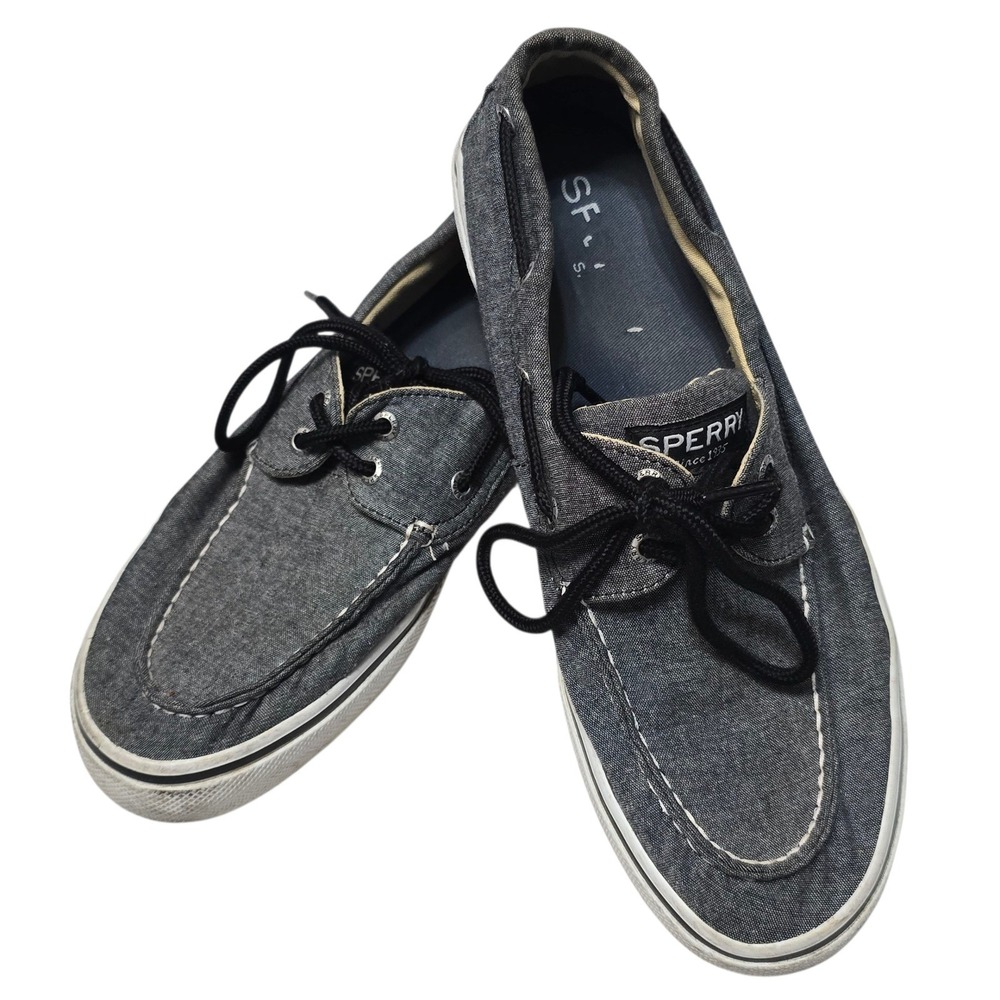 Sperry Boat Shoes Mens Gray Canvas Lace Up Casual Deck Shoes Size 9M